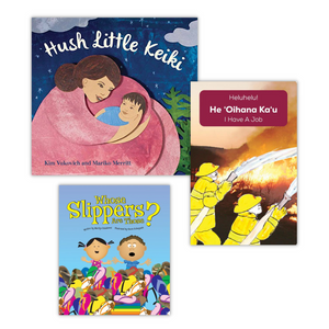 cover images of Hush Little Keiki, Island Readers, and Whose Slippers are Those?